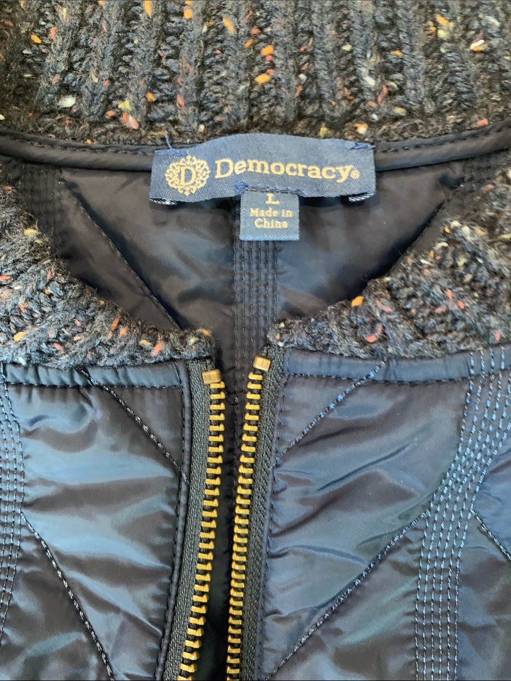 NWT Democracy Mixed-Media Stand Collar Quilted Vest/Jacket Size Large - Picture 2 of 13